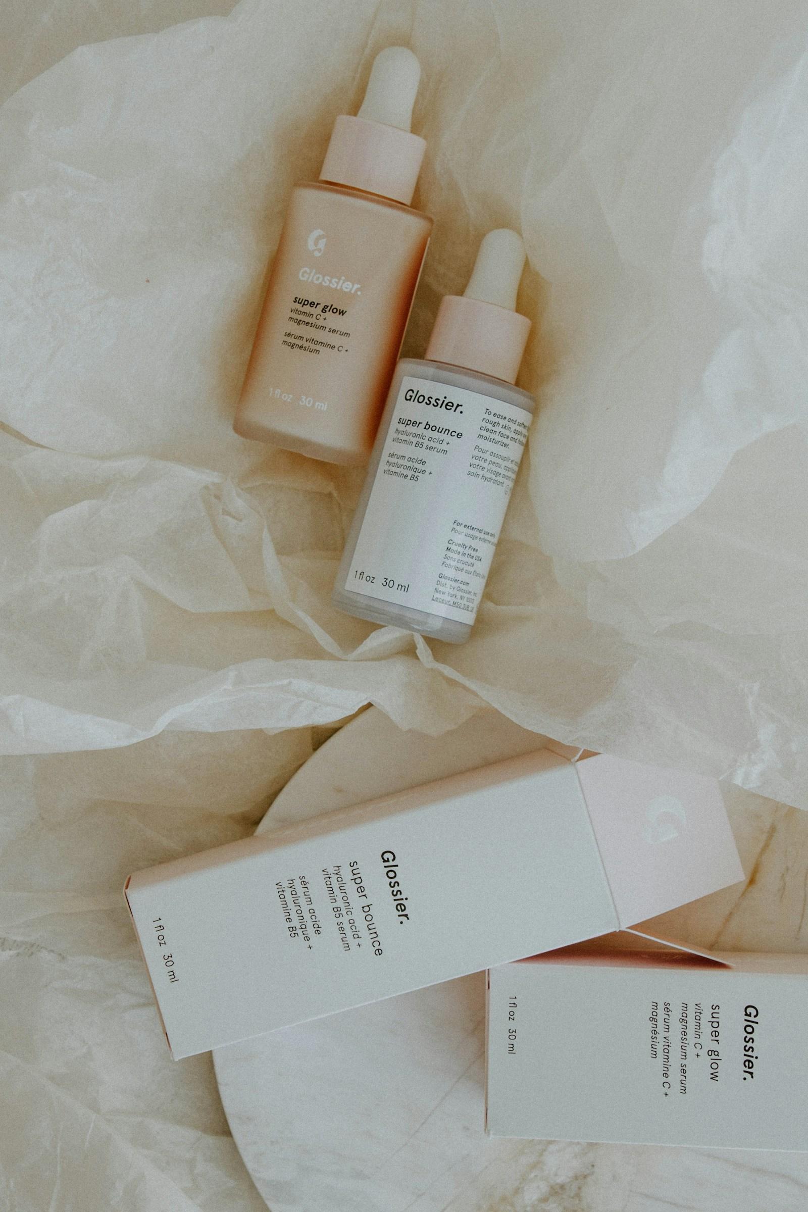 Frosted glass skincare serum bottles with dropper closures